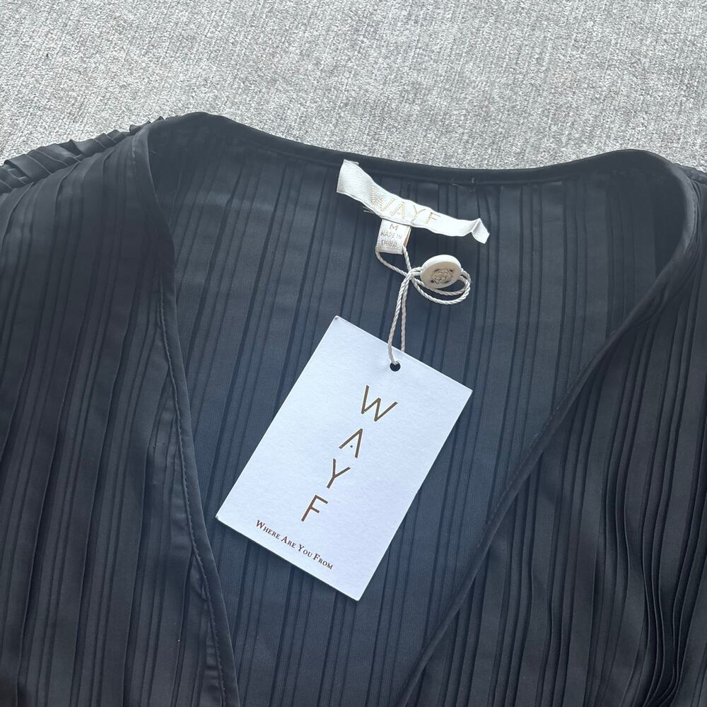 NWT WAYF Tiered Ruffle Satin Black Mini Dress - Picture 5 of 7